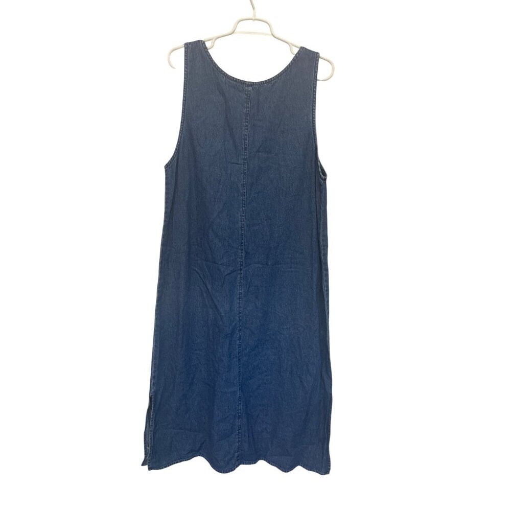 Vintage Denim Floral Embroidered‎ Sleeveless Dress With Button Strap Womens M - Picture 4 of 4
